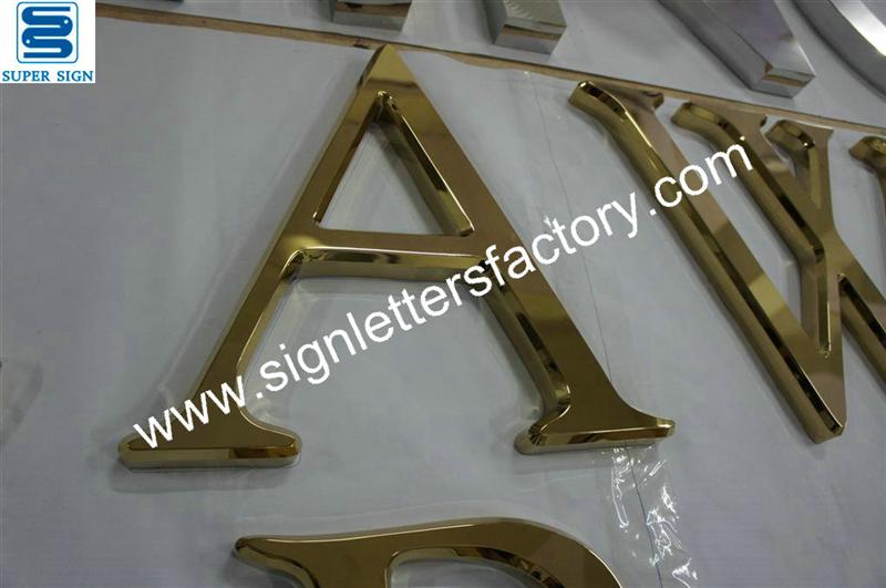 3D golden polished mirror stainless steel sign letters